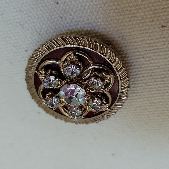 Vintage Round Gold Brown Rhinestone Brooch - Picture 5 of 12